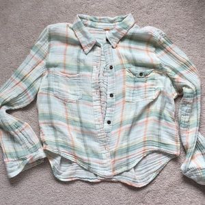 free people casual cropped flannel